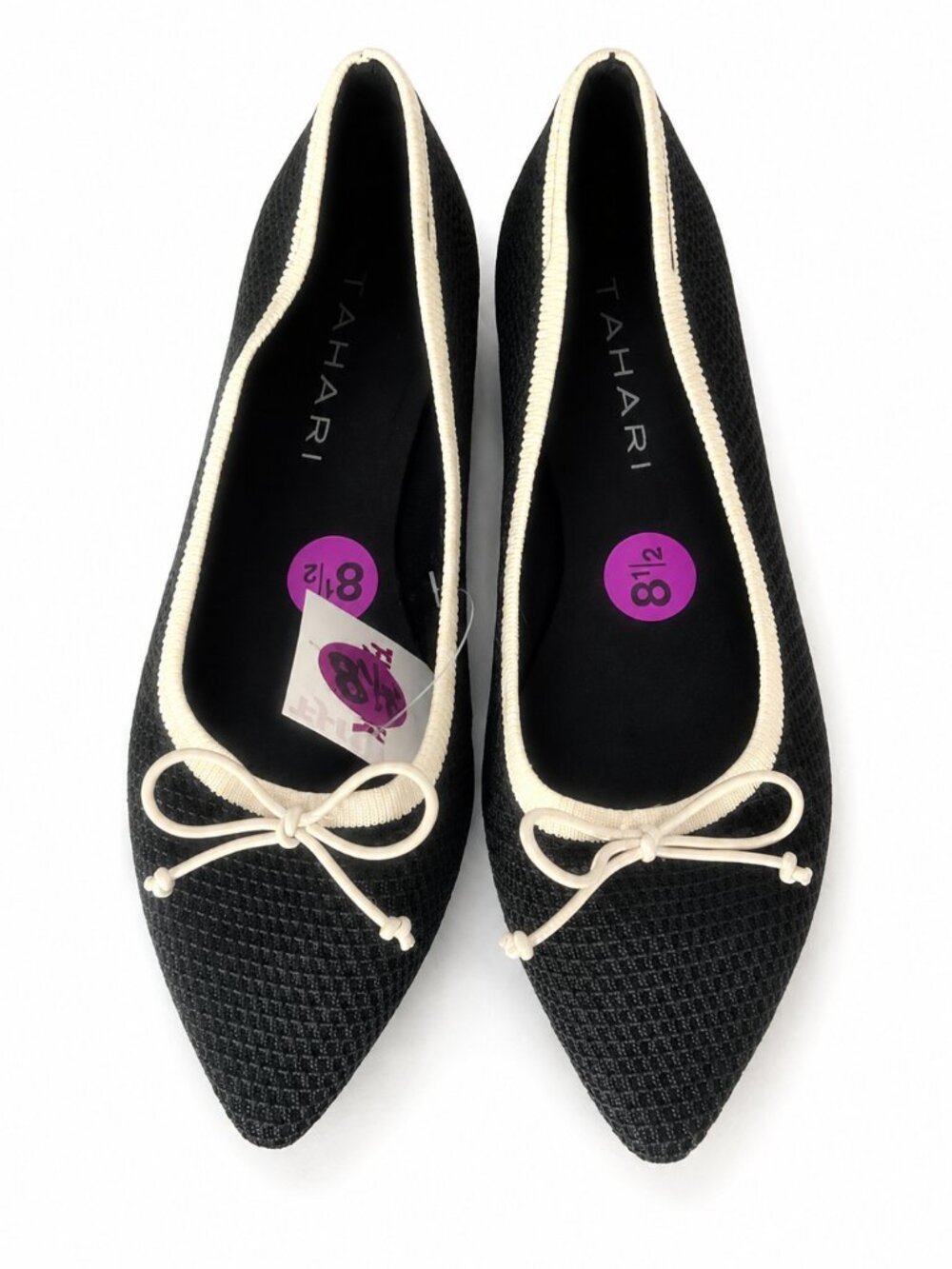 NWT Tahari Bogota Black Cream Bow Ballet Flats